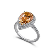 5ct champagne pear moissanite halo ring in sterling silver by Viviana Halil 

