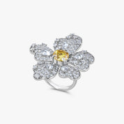 The Flower Ring in sterling silver and flawless moissanite  by Viviana Halil of Beverly Hills. 
