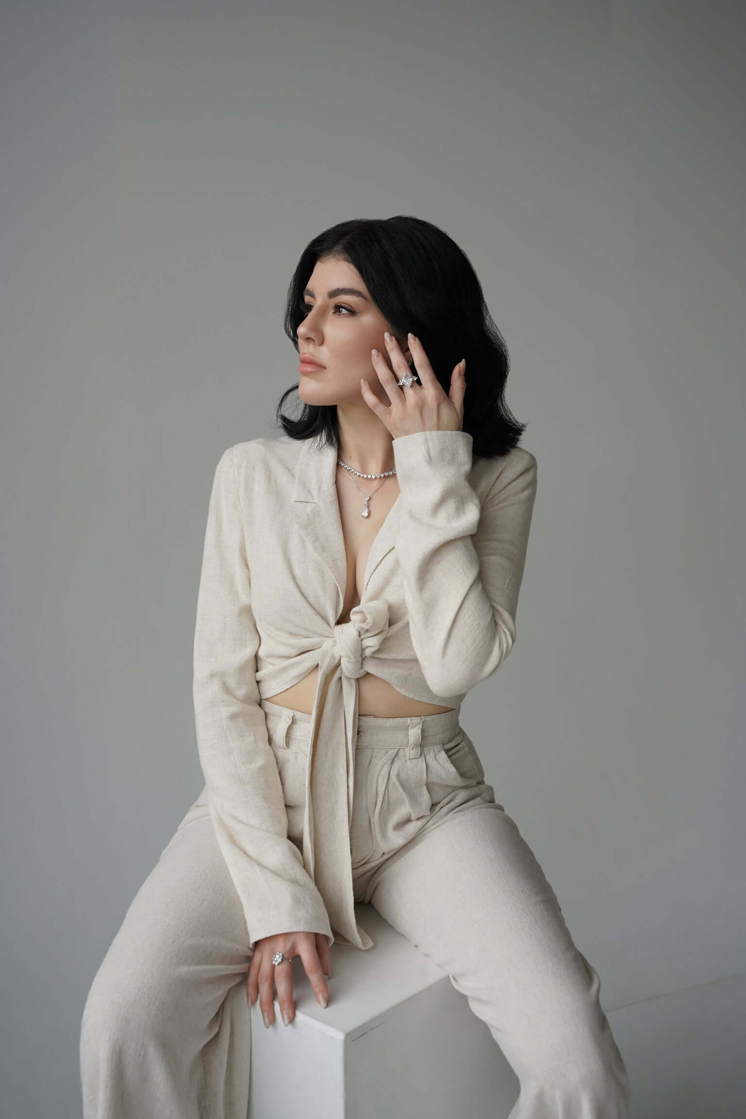bold cocktail ring set with diamond simulant by Viviana Halil