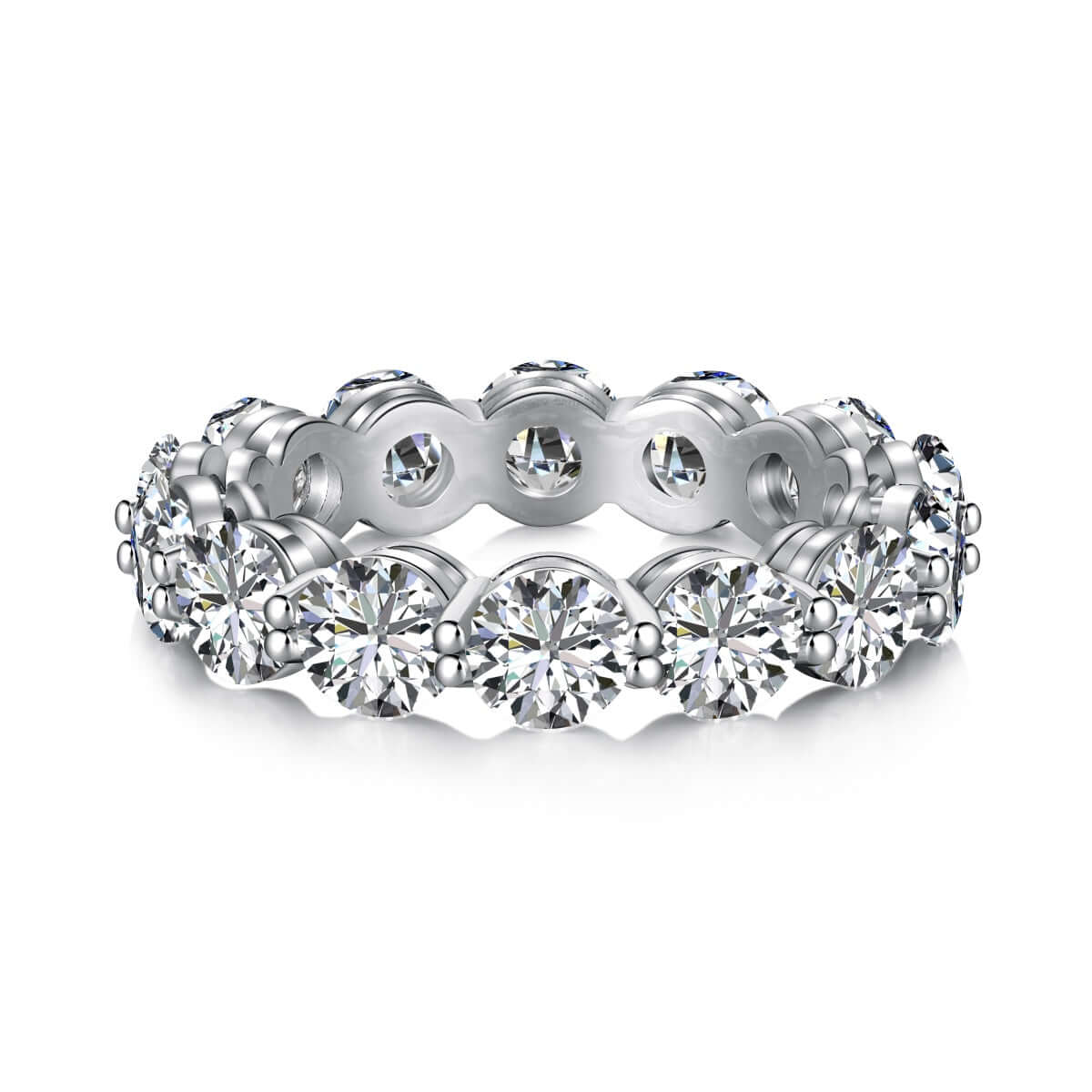 A classic eternity band style ring with round-cut premium zirconia stones set on pure sterling silver by Viviana Halil in Beverly Hills