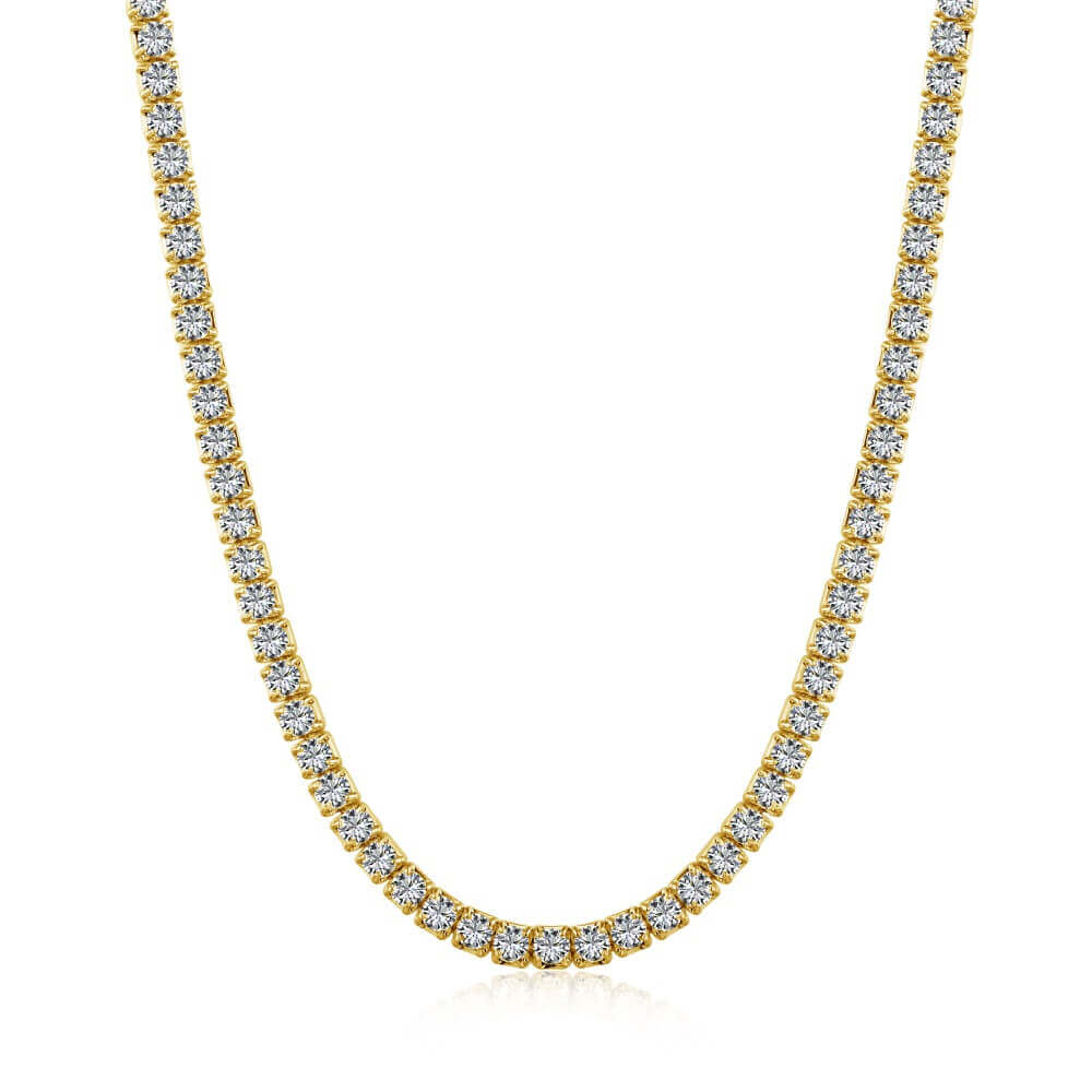 18k gold coated sterling silver necklace featuring a row of round-cut premium zirconia stones by Viviana Halil 