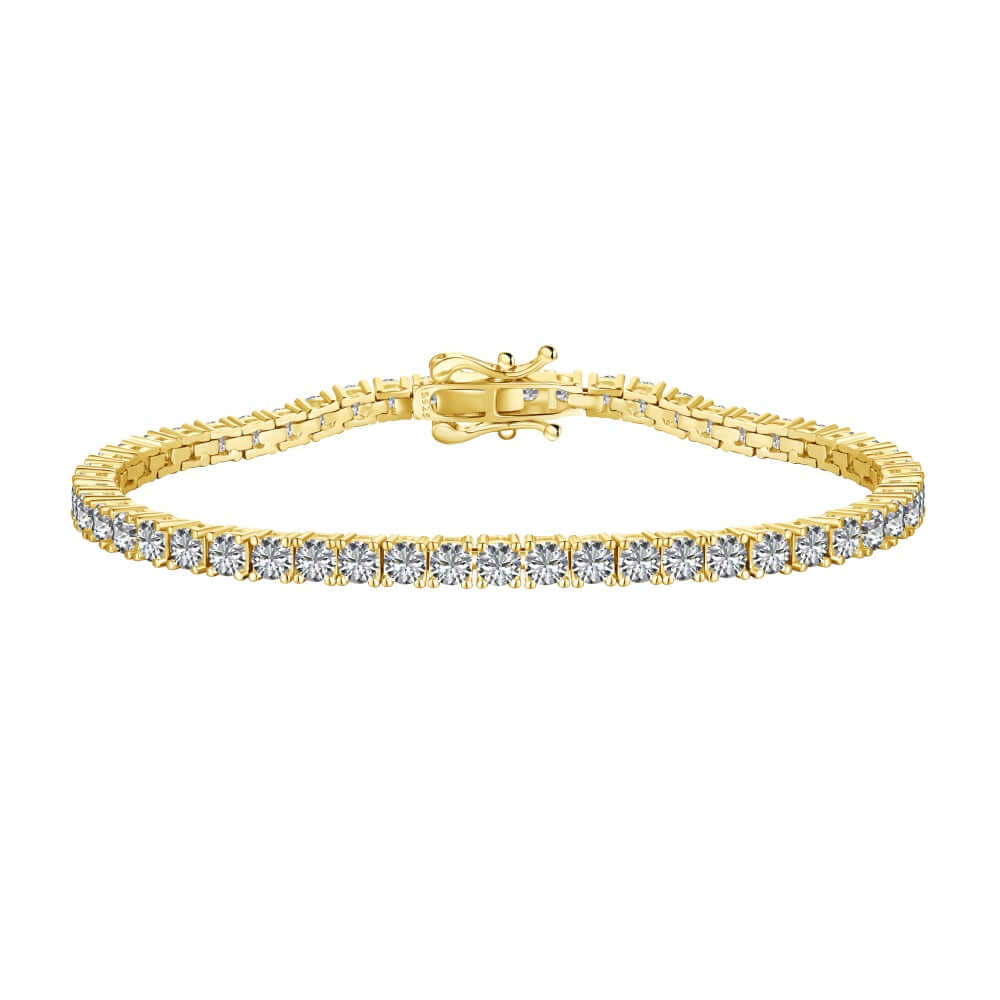 18k gold coated sterling silver tennis bracelet set with 2mm premium zirconia stones by viviana halil