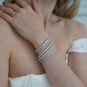 The Petite Luxxe Tenné 3MM Silver Bracelet with premium Cubic Zirconia Stones by VH.