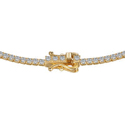 The petite luxxe tenne 18k gold tennis necklace featuring premium grade diamond simulants and a secure closure design by Viviana Halil. 