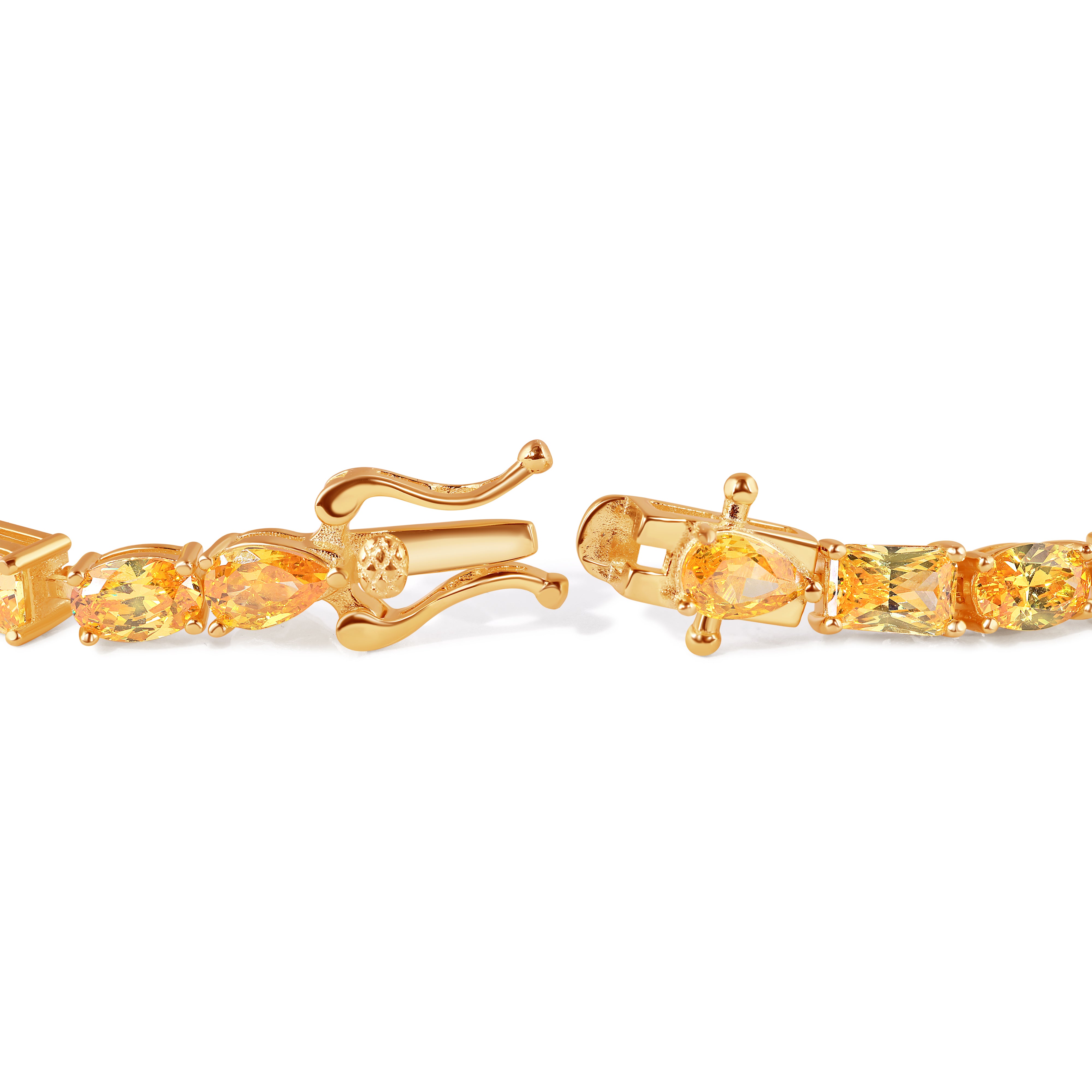 Gold bracelet with yellow gemstones on a white background