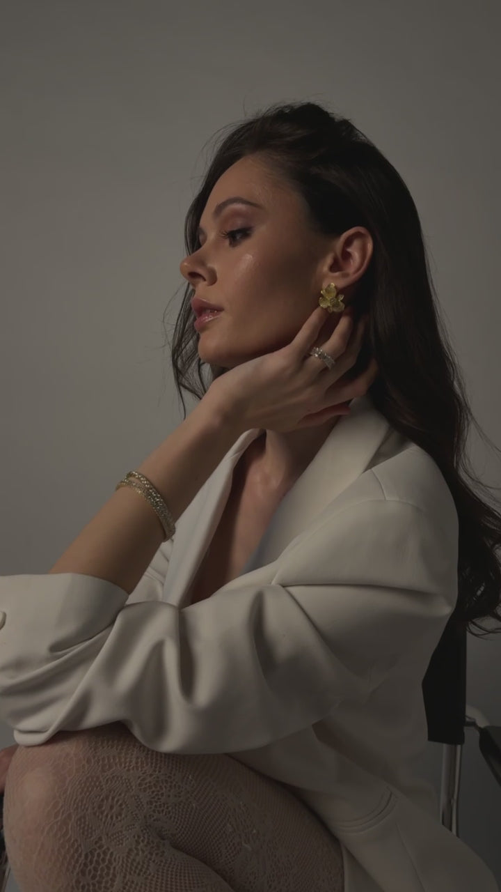 The Martha Earrings worn by model designed by Viviana Halil.