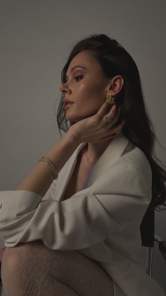 The Martha Earrings worn by model designed by Viviana Halil.
