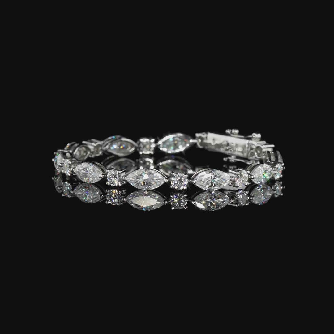 Rotating video of the Yves sterling silver tennis bracelet with alternating marquise and round moissanite stones