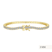 The petite luxxe tenne 3mm tennis bracelet in 18k gold coated sterling silver by Viviana Halil. 