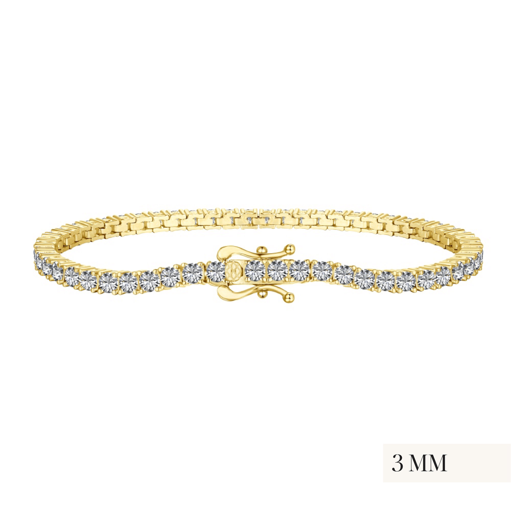 The petite luxxe tenne 3mm tennis bracelet in 18k gold coated sterling silver by Viviana Halil. 