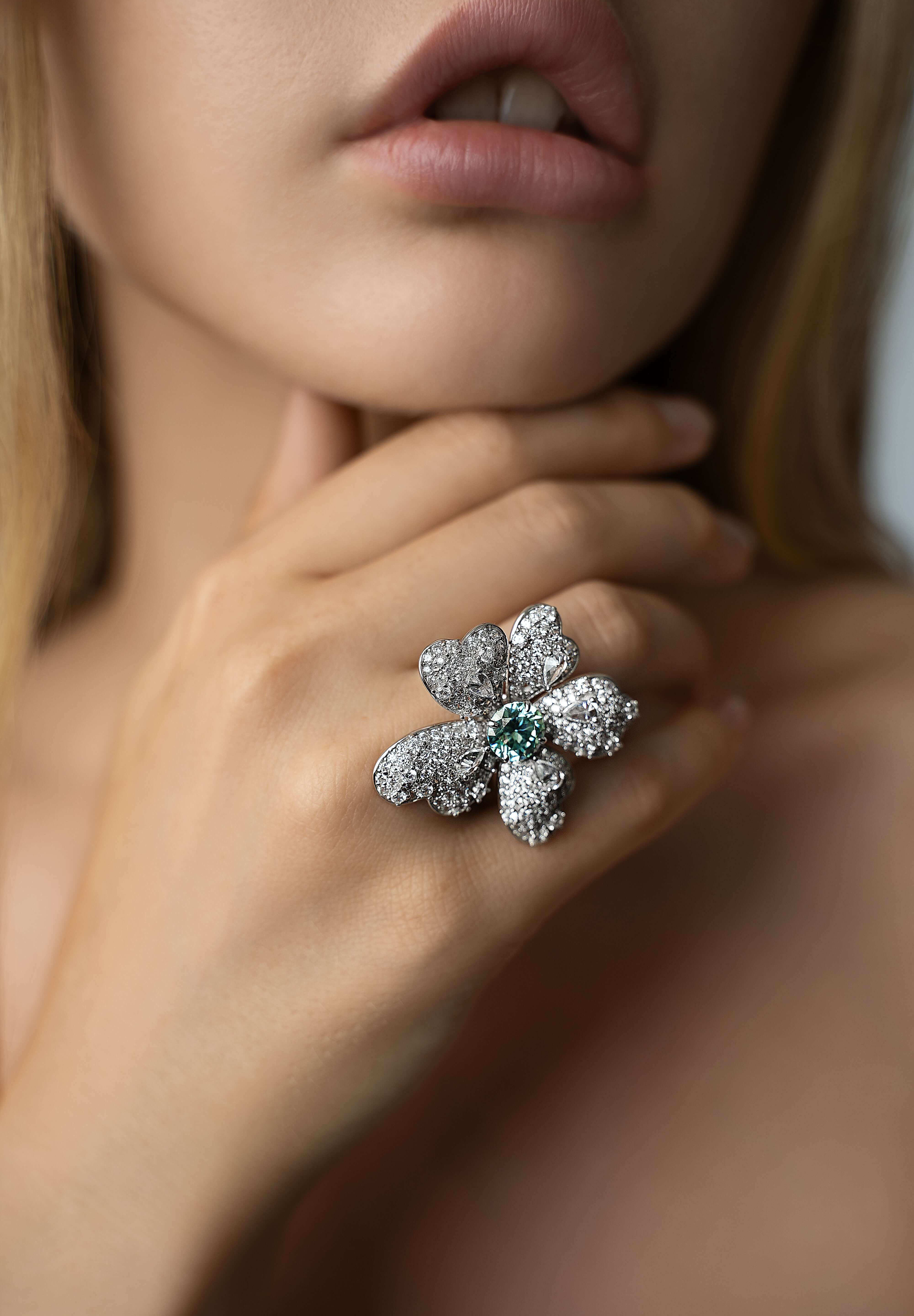 The Flower Ring feminine power jewelry design by Viviana Halil from Beverly Hills. 