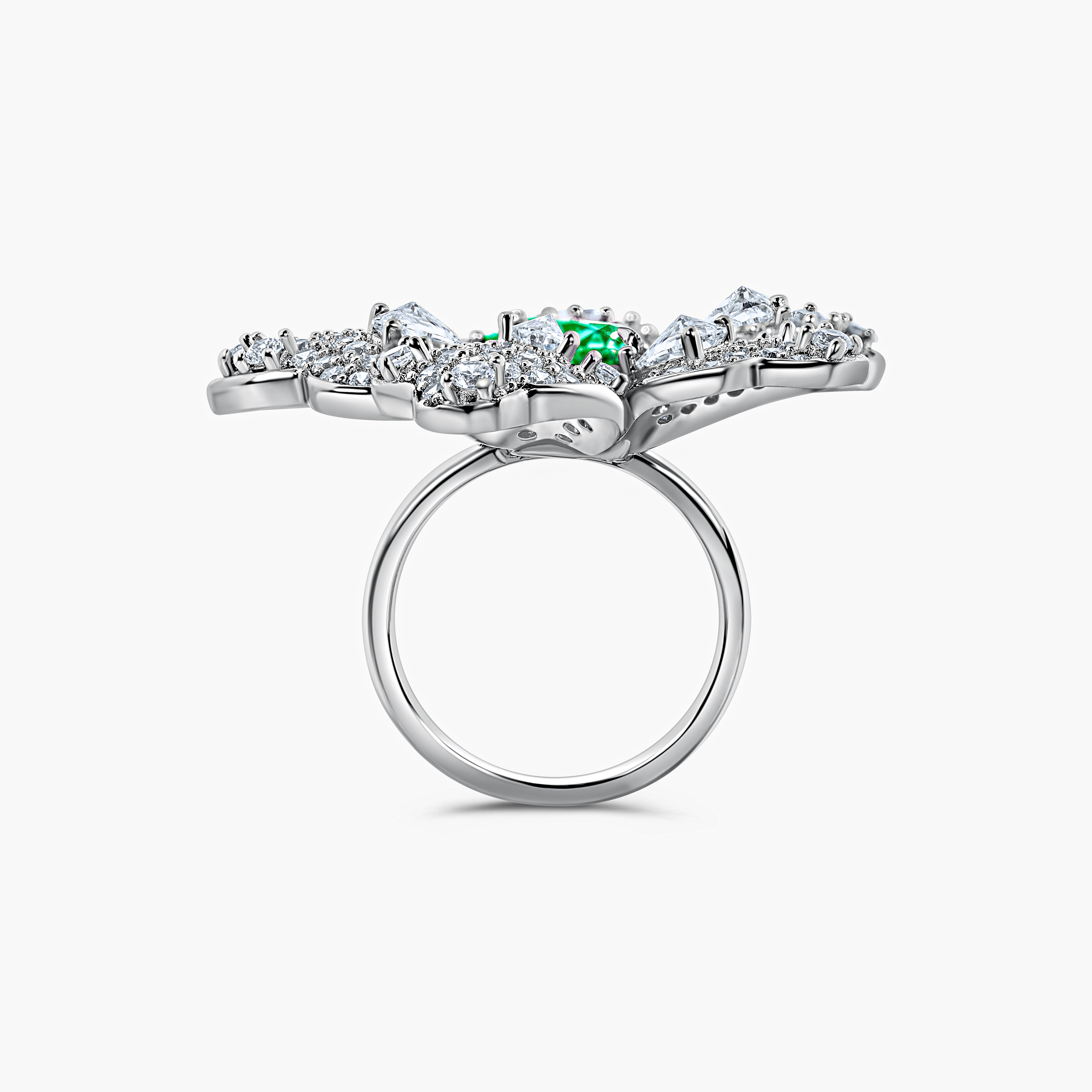 Viviana Halil Flower Ring sterling silver diamond alternative designed in Beverly Hills. 