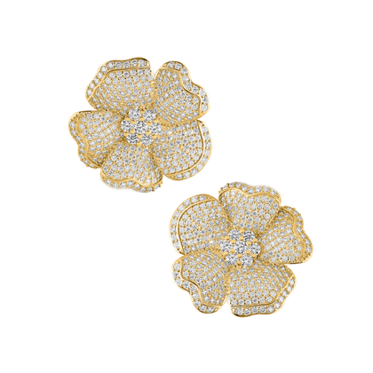 18k vermeil gold flower stud earrings set with round moissanites