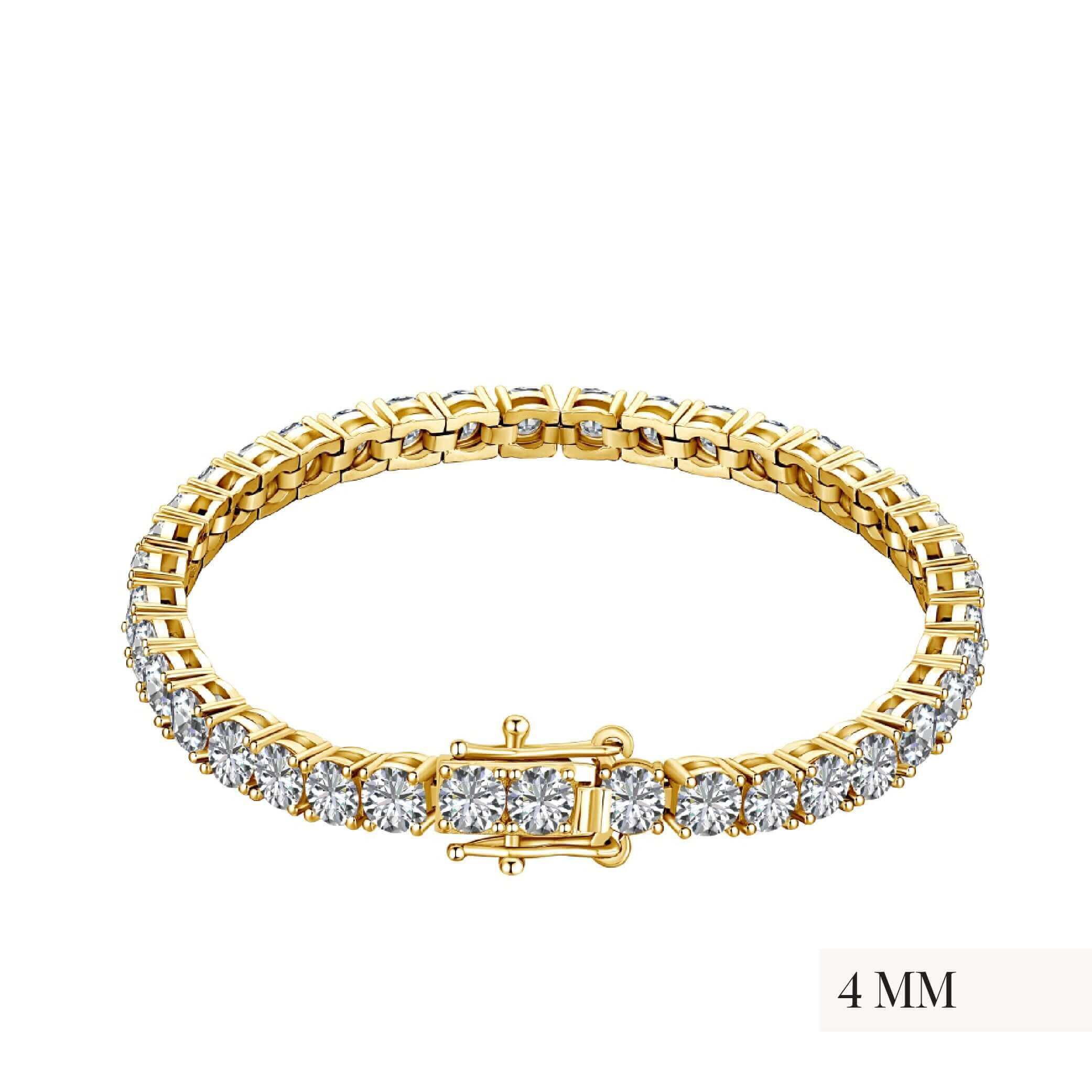 The Luxxe Tenne 4mm tennis bracelet in 18k gold coated sterling silver by Viviana Halil.
