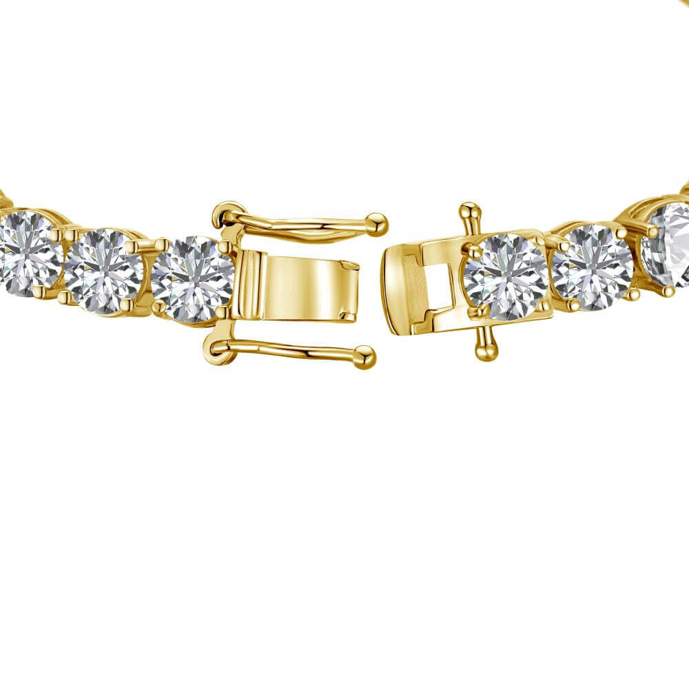 premium zirconia 18k gold coated sterling silver tennis bracelet  with double secure push clasp.