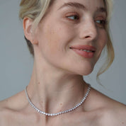 As seen in Vogue, The luxxe tenne premium zirconia sterling silver tennis necklace by viviana halil. 
