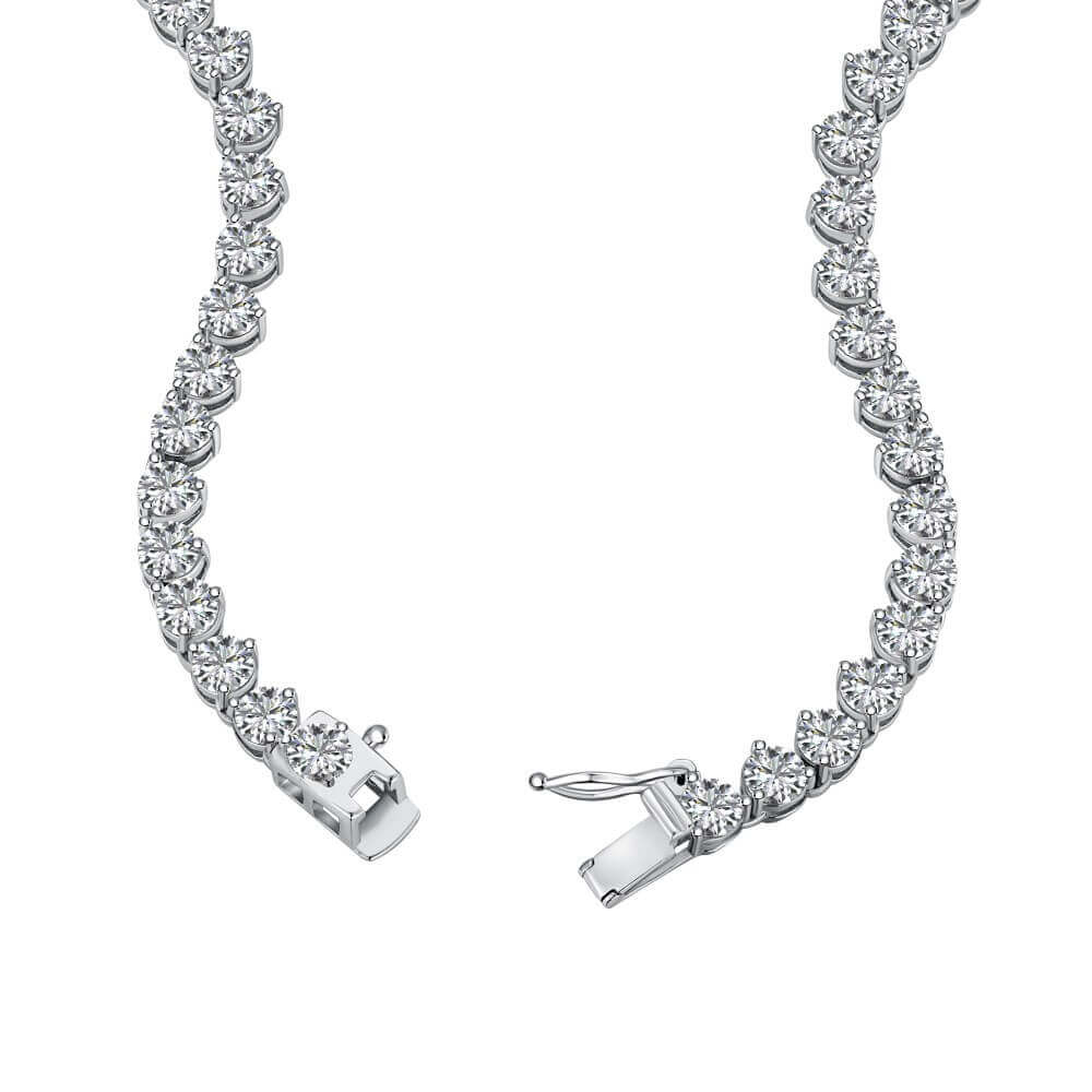 the luxxe tenne sterling silver tennis necklace in 4mm with box clasp.