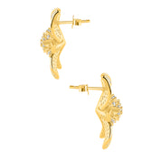 The Martha Earrings 18k gold flower earrings showing backing and diamond simulant sparkle