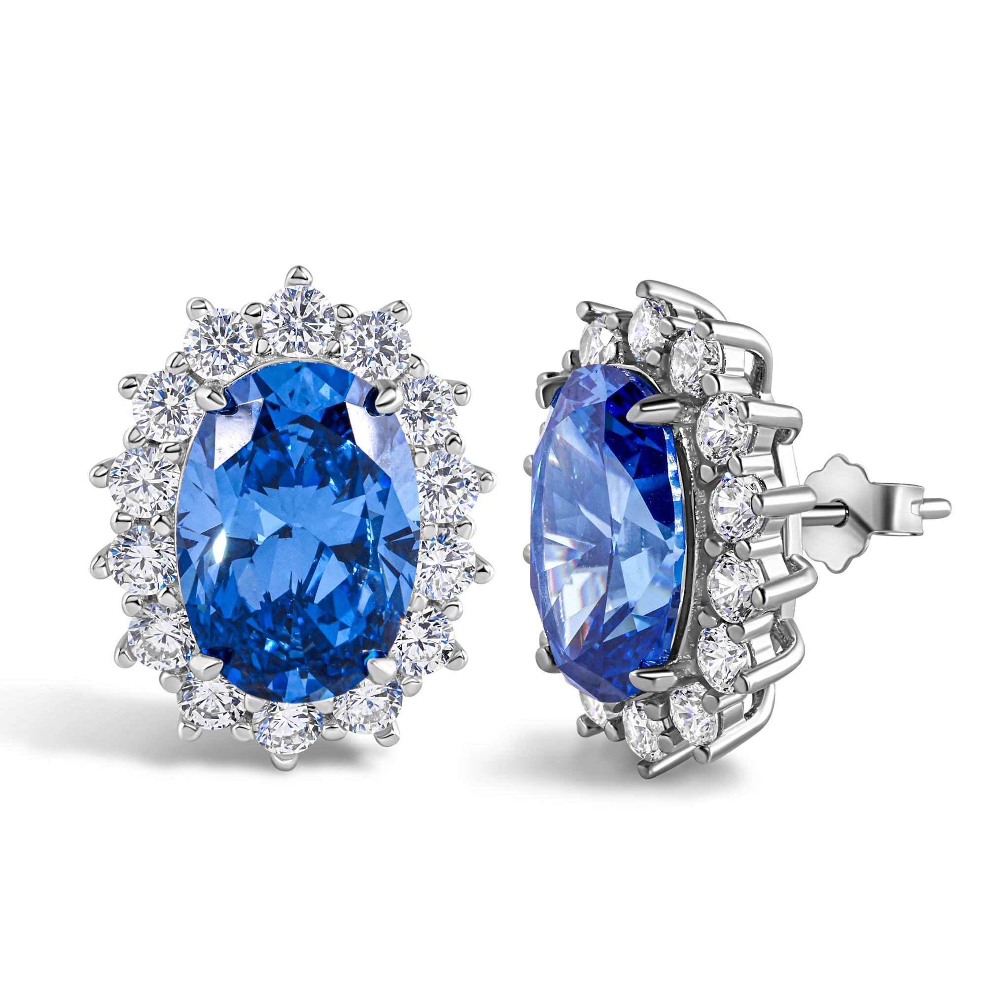 The Princess Diana Earrings a classic oval-cut diamond simulant earrings in sterling silver by viviana halil
