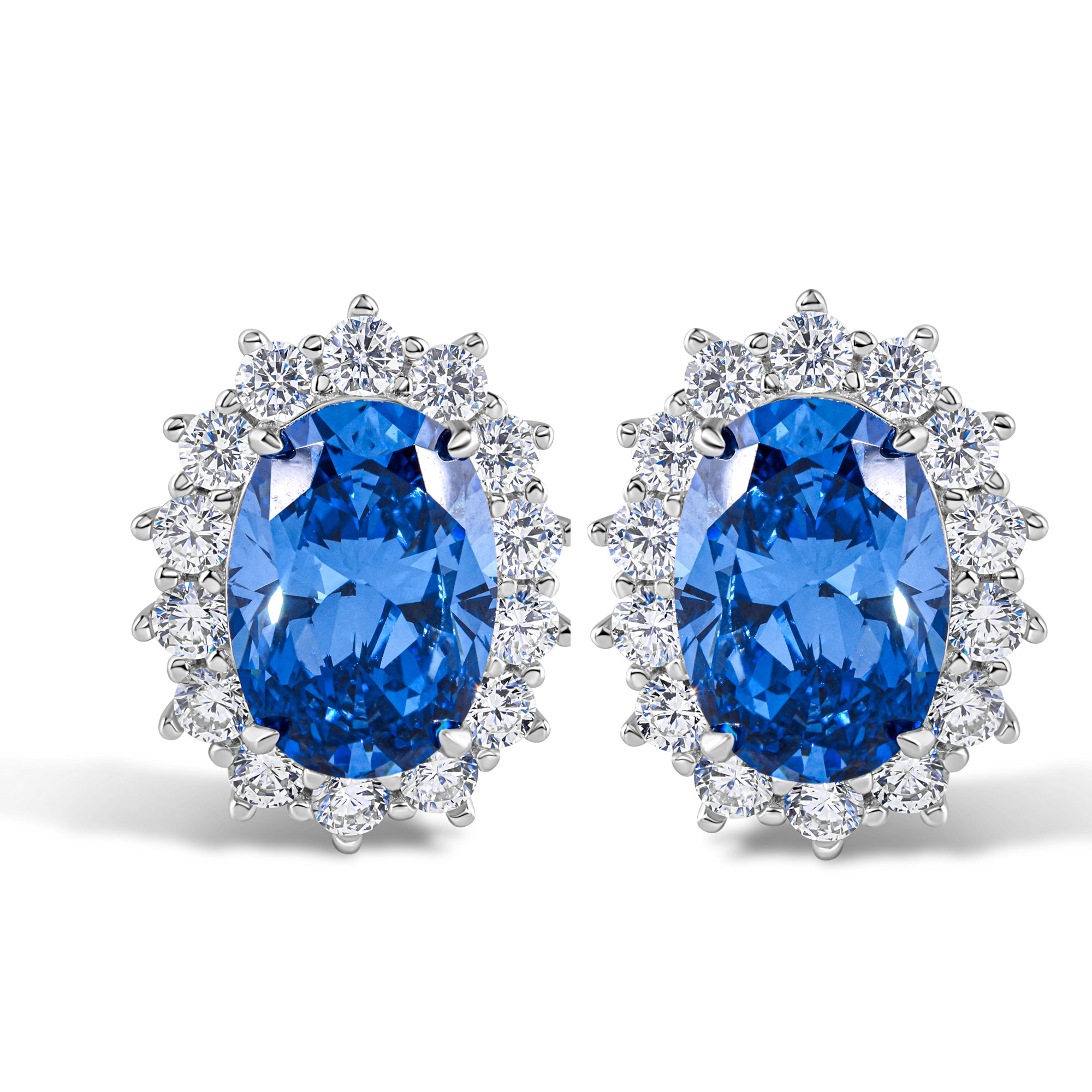 The Princess Diana Earrings by Viviana Halil. A regal oval stud earrings with halo setting


